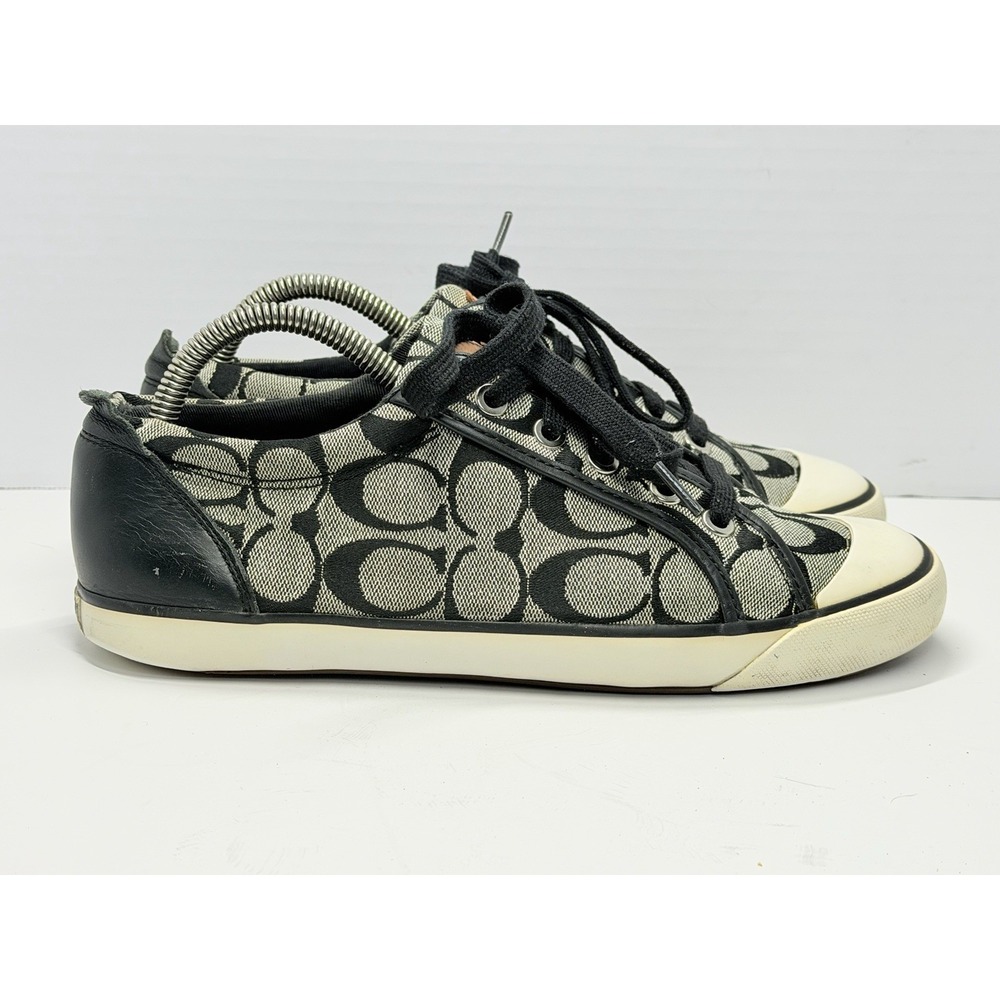 Coach Barrett Women's Size 9B Black Tan Signature Canvas Leather Sneakers